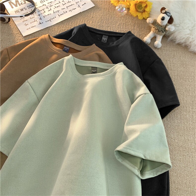 抖音得物直播高品质二开240克美式高街麂皮绒光版纯色短袖t恤12.5，男装T恤，电商A486-1