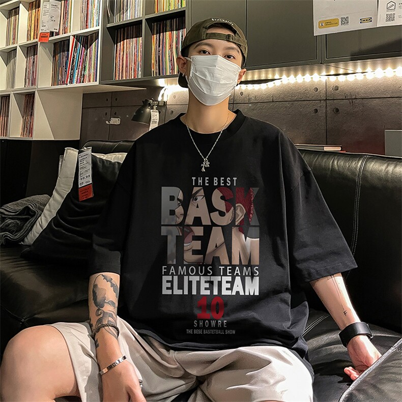灌篮高手动漫重磅宽松印花情侣短袖大码T恤衫男D300P28控39,男装T恤,电商A335-1（原A458）
