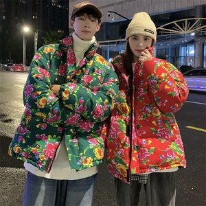 DH250情侣大花棉衣外套无龙东北花牡丹风民族特色棉服大码潮,男龙搭配图片