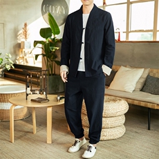 风唐装盘扣夹克中式居士服宽松大码汉服套装男装A821-P110，男装夹克，钱塘788(原4013)