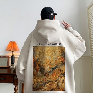 麂皮绒连帽卫衣 直播品质重磅400克复古圣母印花JL7061-P45控78图片