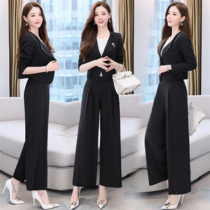 现货加棉外套搭配阔腿裤2021冬季新款气质大翻领修身显瘦时尚,女装套装/套裙,罗腾