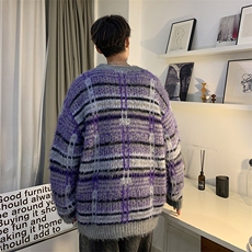 MY2081-P68慵懒风貂毛拼色条纹开衫毛衣，男装针织衫/毛衣，星座1501-1