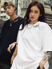 Q120/P36潮牌手写花体字母绣花短袖t恤男女夏季宽松圆领上衣，男装T恤，星座1506