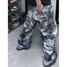 街头3D数码打印水洗涂鸦破坏牛仔裤男女baggy宽松直筒休闲-N6088，男装牛仔裤，星座601-1