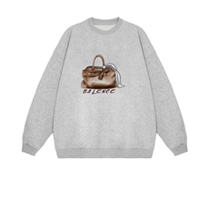 2025年秋季长袖套头提手包包印花卫衣，女装卫衣/绒衫，花可