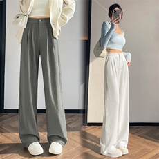 高腰垂感西装阔腿裤女2025夏季新品肌理感休闲拖地裤，女装休闲裤，星宇服饰