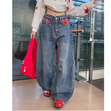 8033-P53美式复古直筒阔腿垂感水洗做旧蓝色男女显瘦拖地百搭，男装休闲裤，电商B323A