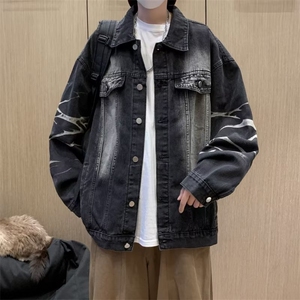 美式复古渐变牛仔外套男春秋工装夹克设计感宽松休闲上衣 JK2132图片