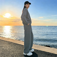时尚休闲套装女春季新款宽松洋气减龄纯色圆领卫衣阔腿长裤两件套，女装套装/套裙，江南
