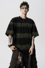 8XL-M高品质纯棉扎染条纹短袖T恤男宽松美式复古半袖情侣DX339，男装T恤，电商D206-1