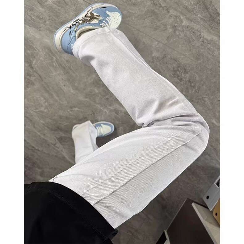 美式白色牛仔裤男新款印花小众宽松显瘦垂感拖地裤子女L20344-P41,男装牛仔裤,星座1008