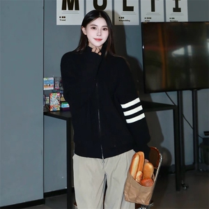 重磅秋冬北极绒开衫毛衣美式复古休闲慵懒风男女立领针织衫外套图片