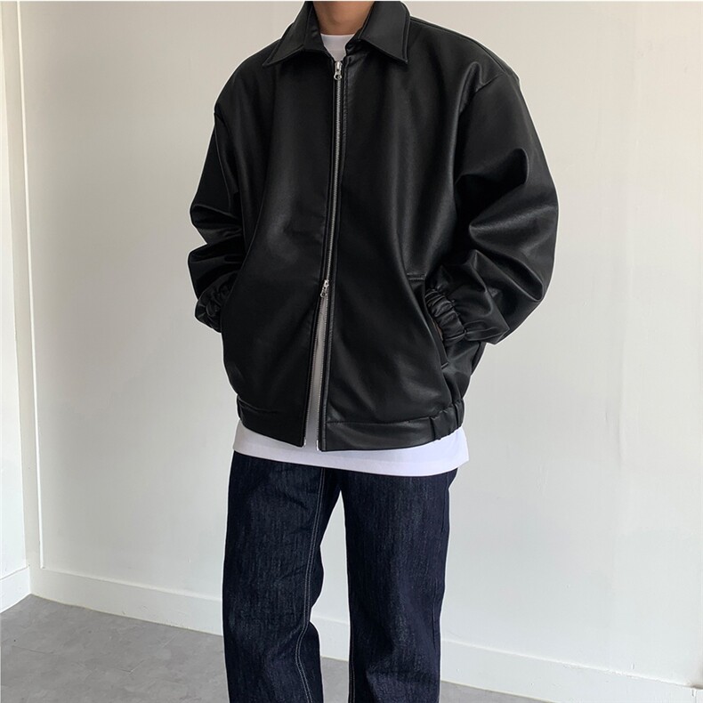 翻领短款皮衣男士美式高街复古高级感痞帅春秋机车服夹克外套,男装夹克,星座710