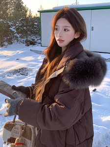 （现货！！）中长款连帽狐狸毛领宽松阔版加厚保暖羽绒服女图片