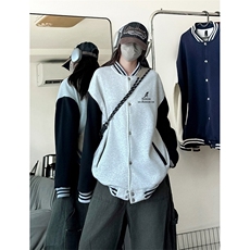 抖音得物高品质重磅全棉二开360克立领棒球服开衫卫衣外套1202，女装短外套，电商A486