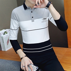 款8823-P45男士翻领长袖T恤潮流打底衫有带领青年休闲polo衫潮，男装T恤，电商D310（原电商305）