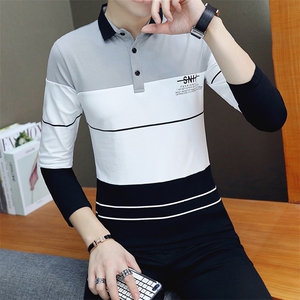 款8823-P45男士翻领长袖T恤潮流打底衫有带领青年休闲polo衫潮图片