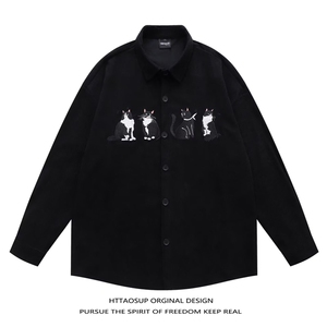 26春美式复古条纹翻领衬衫猫咪刺绣灯芯绒长袖衬衣宽松CS918-P55图片
