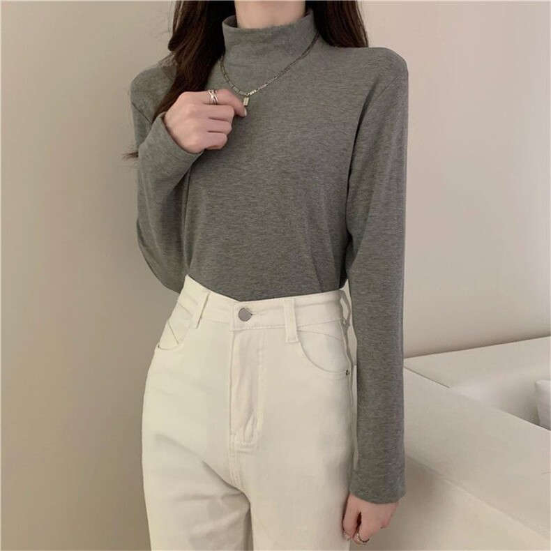 MN1012-p35半高领打底衫德绒内搭保暖自发热修身纯色长袖女上衣,男装T恤,星座617A-2