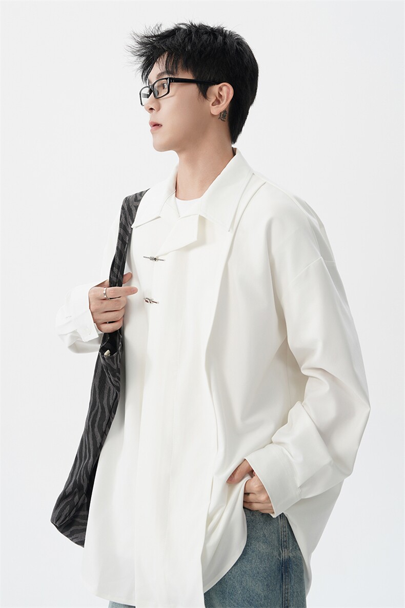 8XL-M风新中式黑色翻领长袖衬衫男秋季休闲衬衣痞帅CS537P58,男装衬衫,电商D206-1