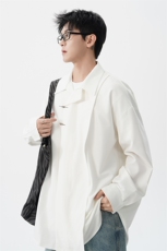 8XL-M风新中式黑色翻领长袖衬衫男秋季休闲衬衣痞帅CS537P58，男装衬衫，电商D206-1