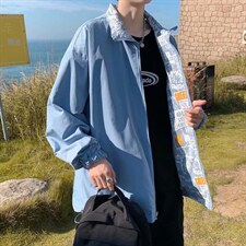 2021新款秋季两面穿外套复古港风百搭ins宽松网红夹克W1349-P58，男装夹克，星座512-4