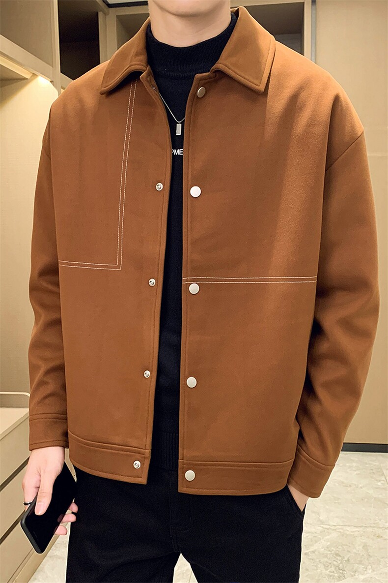 男新款呢子大衣秋冬妮子毛呢拼色宽松夹克外套A236-JK-5037-P135,男装夹克,电商A236