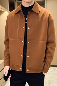 男新款呢子大衣秋冬妮子毛呢拼色宽松夹克外套A236-JK-5037-P135图片