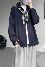 CS1156-特P38控68领巾小众设计感宽松大码衬衫男长袖衬衫外套，男装衬衫，电商A059