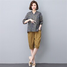 夏季纯苎麻上衣裤子两件套2022年夏季女款中年妈妈时尚套装，女装套装/套裙，忆绮罗