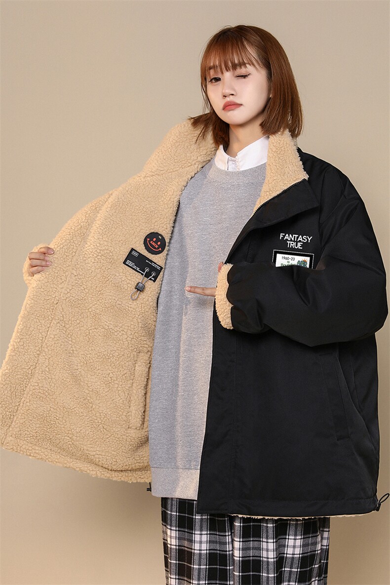 中性风22冬季两面穿羊羔毛拼接立领保暖棉衣外套MY228P135控168,男装棉衣,A247A