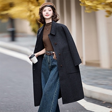 时尚气质翻领双面呢羊毛呢大衣女2024秋冬新款赫本风休闲毛呢外套，女装毛呢外套，丝露依尚（原SL）