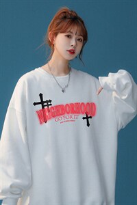 中性风 2022设计感十字架字母印花圆领套头情侣卫衣W182 p30控48图片