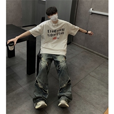 港风字母印花大码短袖T恤男DT77774P18块特价控38：供抖音视频，男装T恤，星座227-7