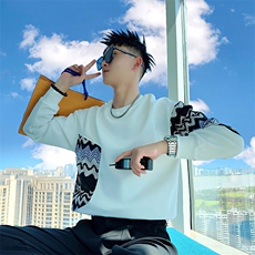 AW221/P68控98秋季社会小伙拼接撞色高级设计感打底卫衣男黑首，男装T恤，星座305B-1