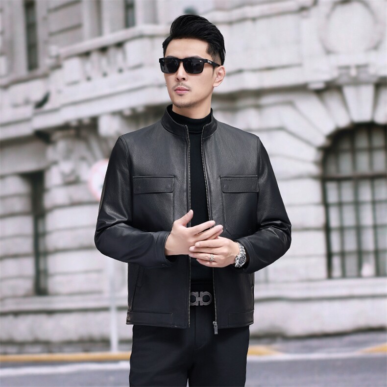 海宁皮衣男秋季新款中老年男士立领多口袋头层牛皮夹克外套，男装夹克，电商B360