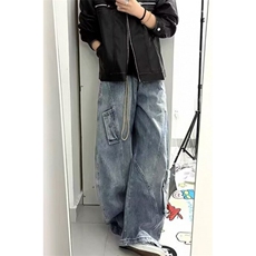 微喇牛仔裤男款水洗做旧高街直筒vibe风美潮阔腿裤子N863，男装牛仔裤，星座1116A（原606A-3）