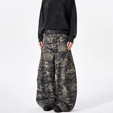 现货秋季新款美式复古迷彩阔腿工装裤男潮牌弯刀裤子-A2223TP55，男装休闲裤，电商B241