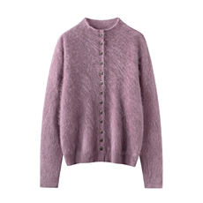 2026年秋季时尚百搭半天气简约休闲小立领多扣开衫，女装羊绒衫，万品羊绒