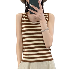 羊毛针织吊带背心女2023春夏新款修身外穿圆领内搭上衣条纹打底衫，女装背心吊带，蚂蚁派对工厂直营店