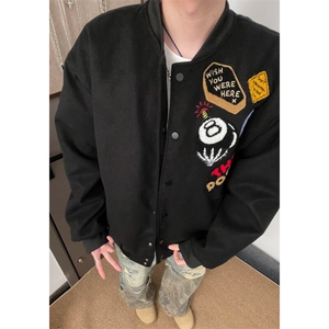 网红同款美式高街贴标徽章刺绣夹克外套男女学生春秋加厚棒球服图片