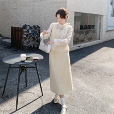 -2026年春季新款法式千金感蕾丝裙摆马甲半身裙三件套，女装套装/套裙，1D102-1