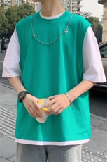 2023夏上新青少年纯棉潮休闲半袖港风印花短袖T恤男女T7233-P45，男装T恤，电商A441-1