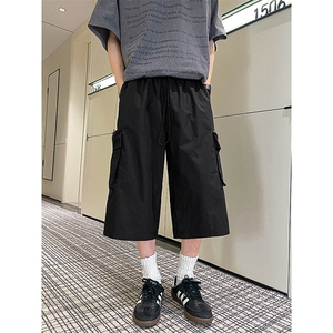 M-8XL工装七分裤阔腿裤大码冰丝短裤八分裤子机能马裤DK1302/P48图片