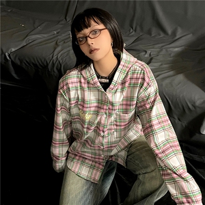 格子衬衫男女韩版潮流连帽宽松百搭帅气2024秋冬ins外套CY999-P49图片