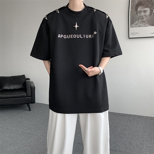 8XL-M夏季小众解构飞机扣一字肩设计稿短袖立体T恤卫衣男DX331P58图片