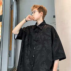 新中式冰丝提花衬衫短袖休闲港风上衣T恤XZ-907-TP35-控48，男装T恤，星座907