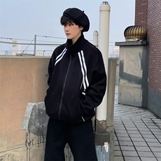 抖音得物高品质二开25秋冬美式重磅结构织带撞色立领卫衣外套W70，男装卫衣，电商A486-1