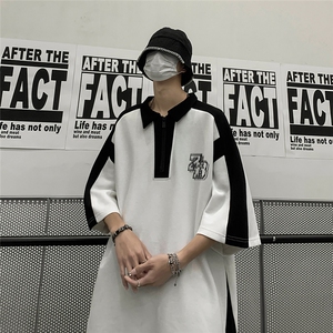 港风23新款夏季半拉链翻领宽松百搭短袖T恤DT6323P45控58图片